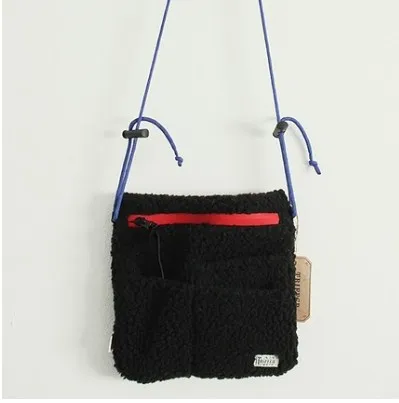 Stylish Black Plush Crossbody Bag - Lightweight and Practical