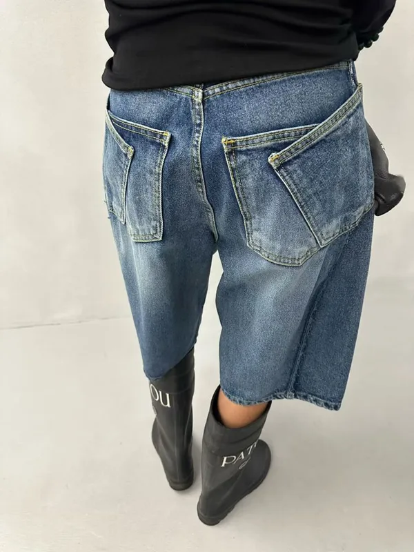 Stylish Casual Denim Shorts with Unique Cut Design