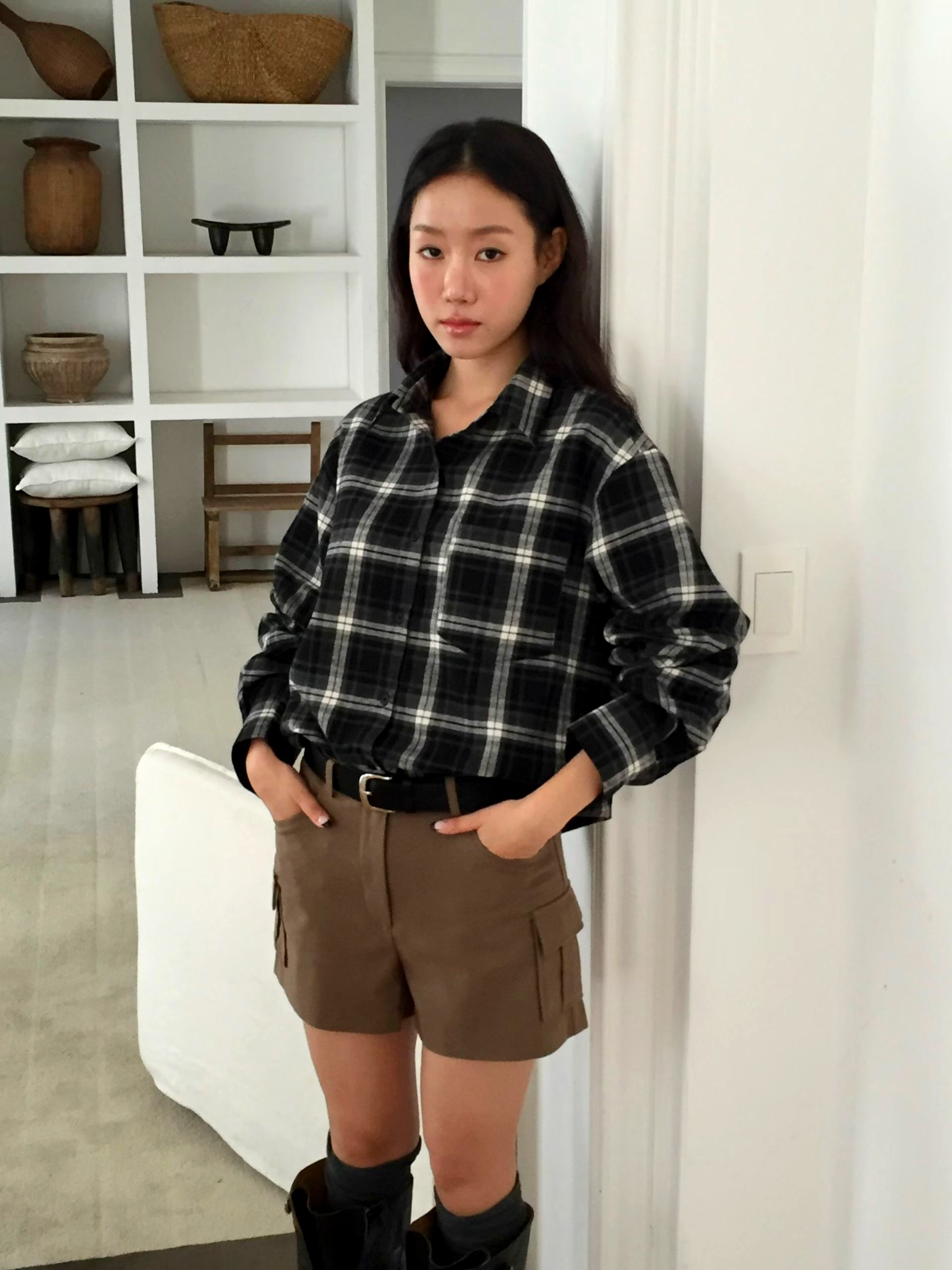 스타일리시한 체크 셔츠, 편안한 캐주얼 룩 완성