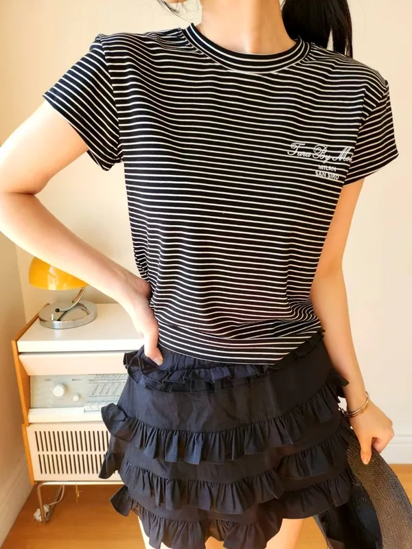 Stylish Striped Short Sleeve T-Shirt - Versatile and Fashionable