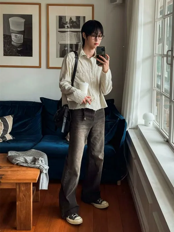 簡約風格男士長袖襯衫，舒適透氣