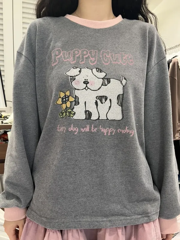 Cute Dog Print Long Sleeve T-Shirt - Comfortable Casual Style