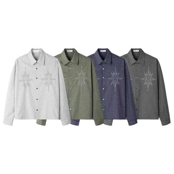 Stylish Men's Embroidered Plaid Shirt