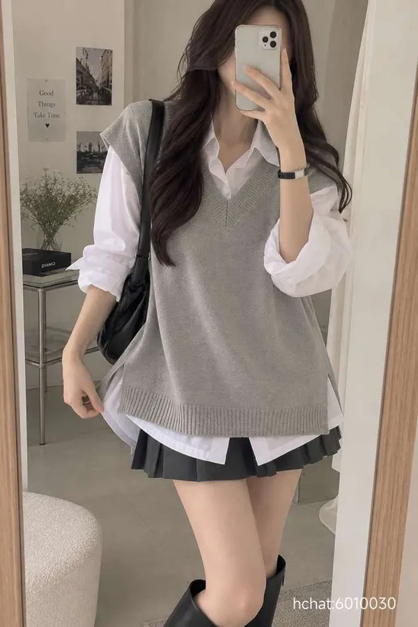 Stylish Gray Vest Paired with White Shirt