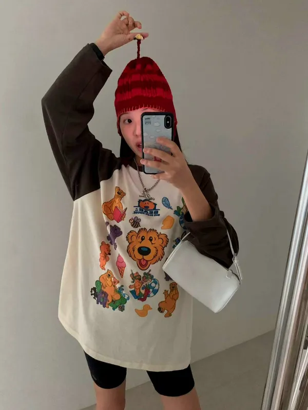 Cute Cartoon Pattern Women's T-Shirt, Comfortable and Casual Style