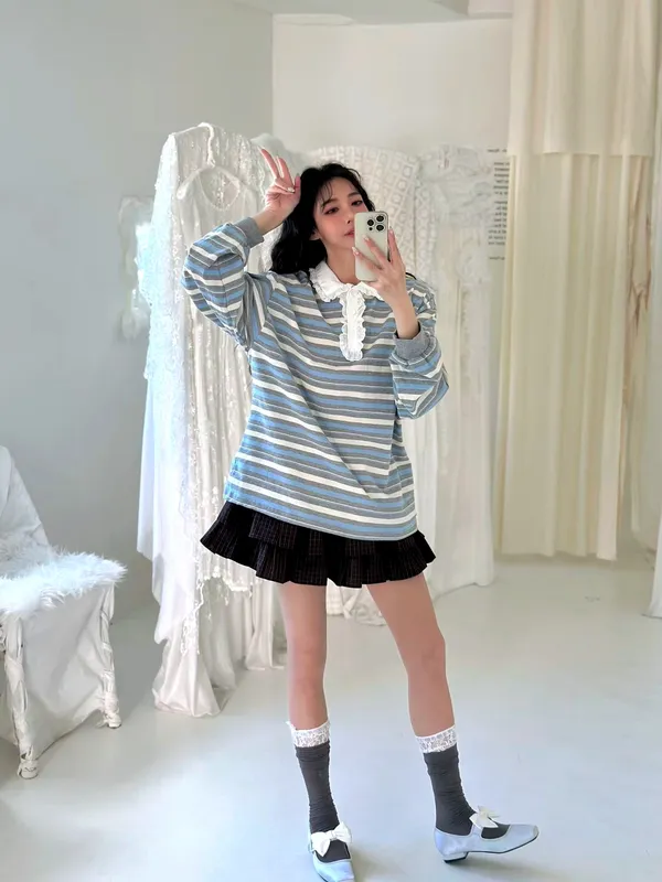 條紋設計女裝T恤，清新可愛風格