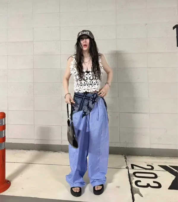Trendy Casual Loose Blue Pants, Effortlessly Match Various Styles