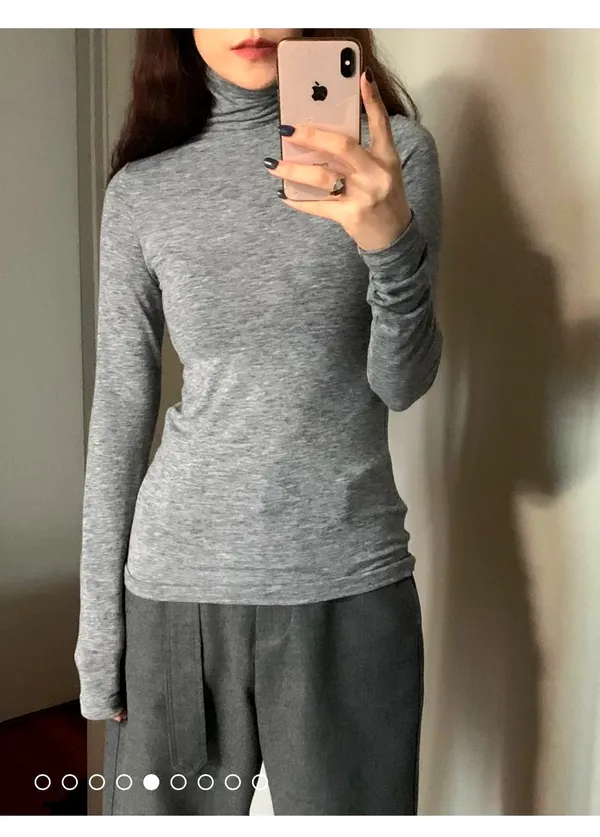 Minimalist Gray Turtleneck T-Shirt, Comfortable and Versatile