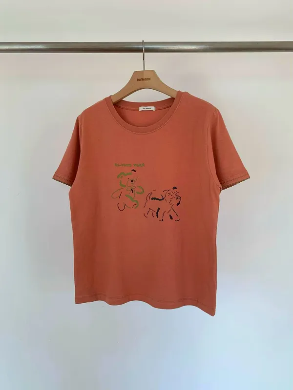 เสื้อยืดแขนสั้นปักลายสัตว์น่ารัก สไตล์สบายๆ