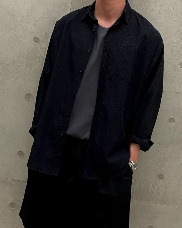 Men's Casual Shirt Set - Classic Black and Plaid Design