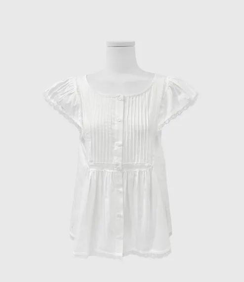 Fresh White Pleated Short Sleeve Shirt