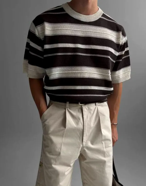 Men's Striped Short Sleeve Shirt - Fashionable Casual Style