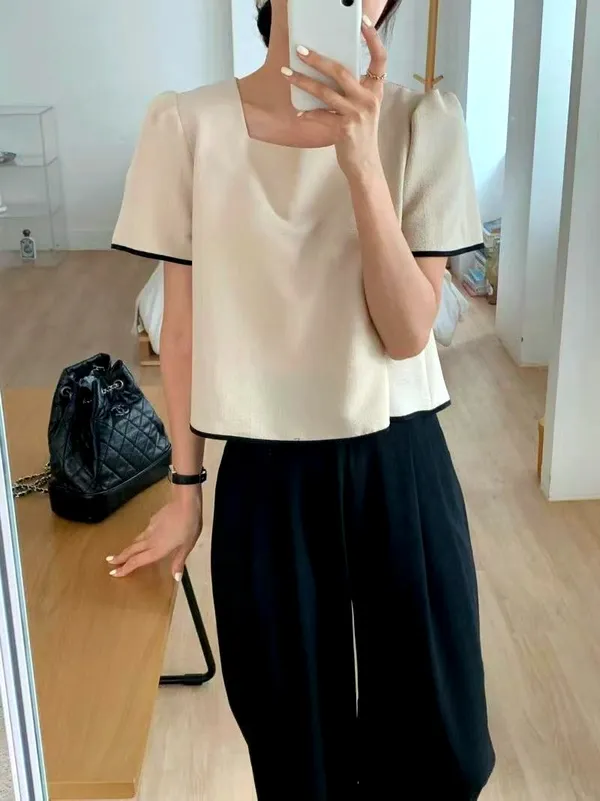 Chic and Stylish Square Neck Short Sleeve Top, Perfectly Versatile