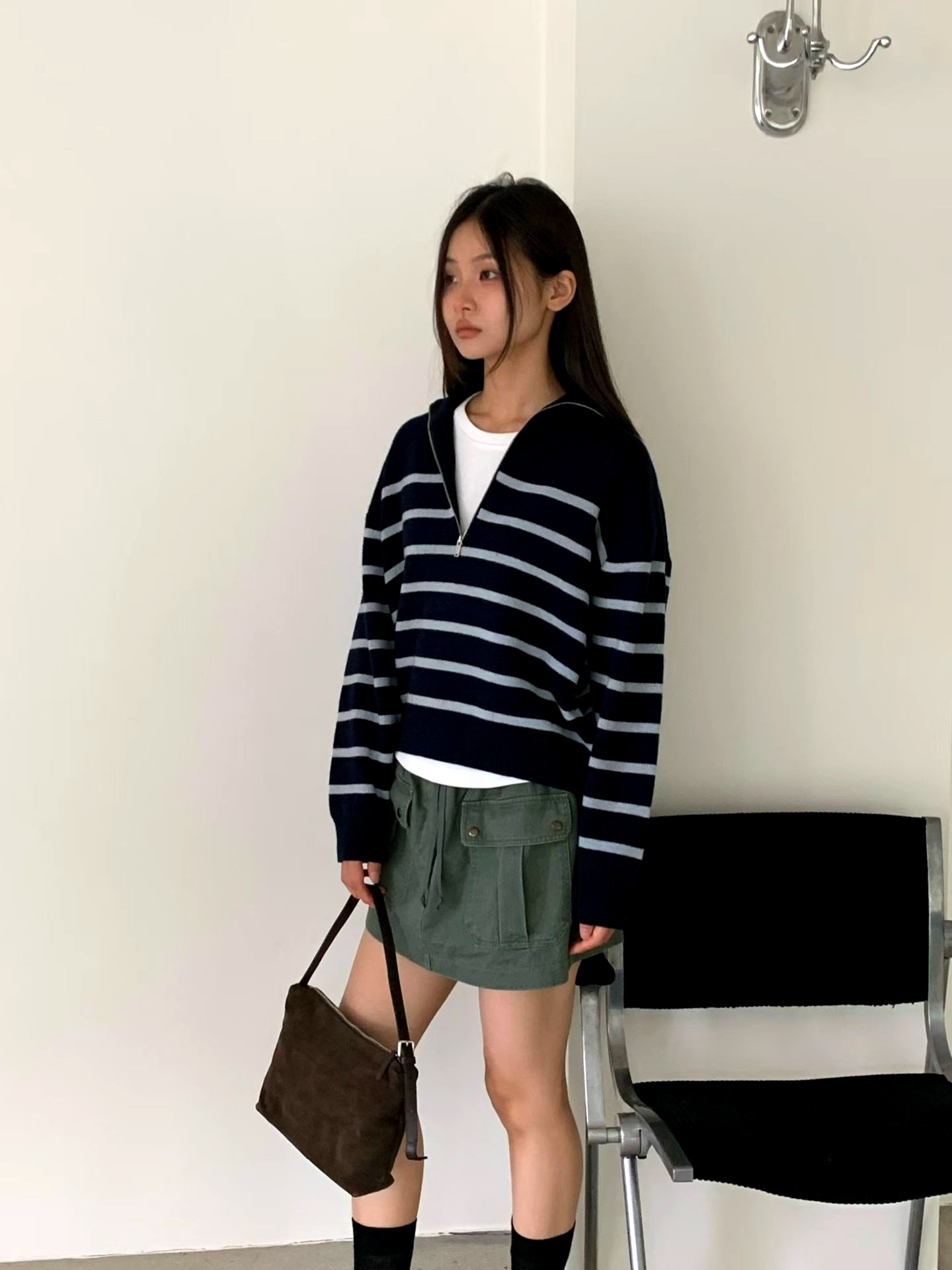 스트라이프 디자인 여성 상의, 패셔너블 캐주얼 스타일