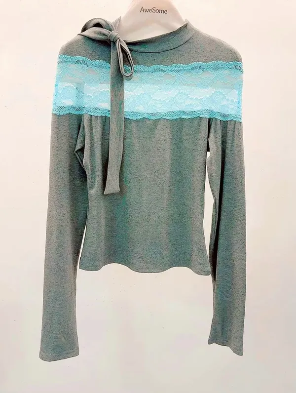 Elegant Lace-Trimmed Long Sleeve Top, Fashionable and Casual