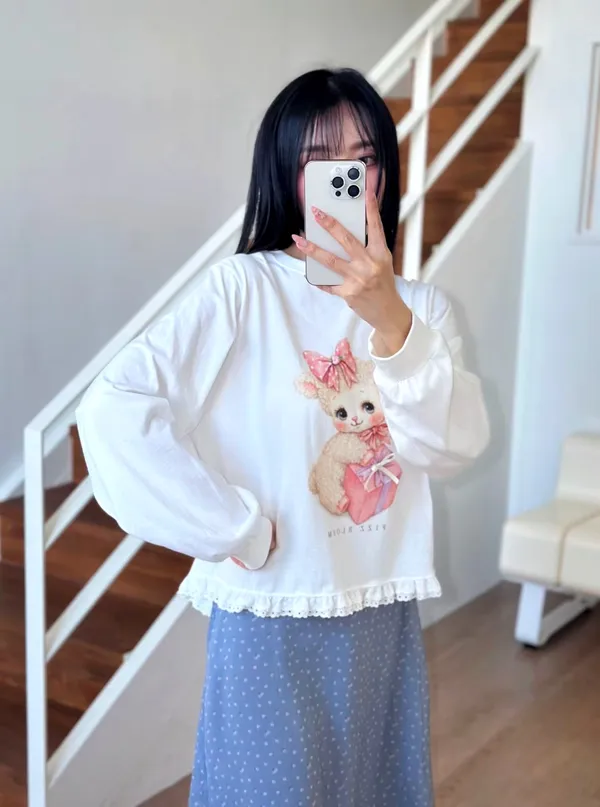 Cute Cartoon Pattern Women's T-Shirt, Sweet Style