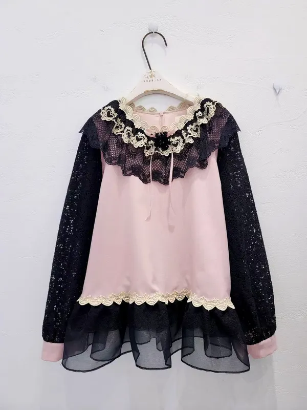 Sweet Lace Spliced Women's Top, Elegant Style