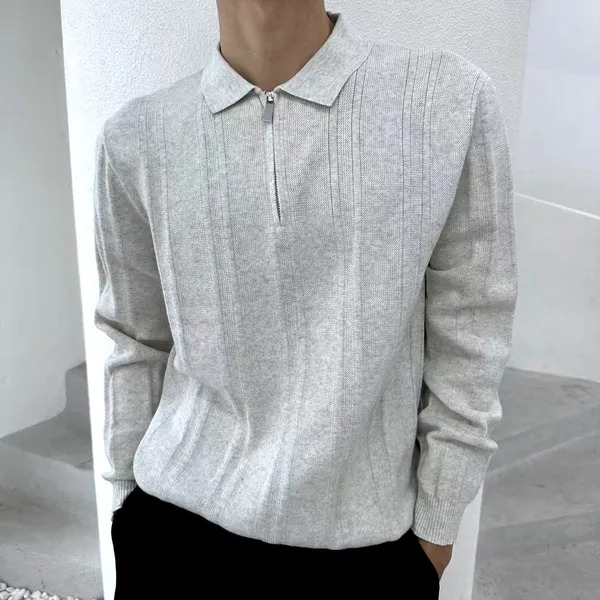 Atasan Lelaki Bergaya Minimalis - Lengan Panjang Knit yang Selesa