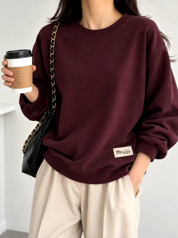 Stylish Loose Solid Color Long Sleeve Hoodie