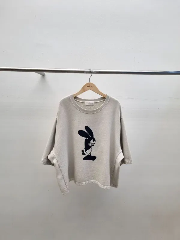 Cute Rabbit Pattern Loose T-Shirt, Comfortable Casual Style