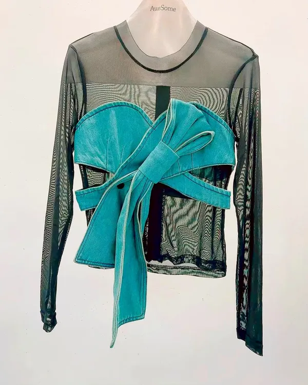 Fashionable Sheer Patchwork Women's Top, Showcasing Unique Charm