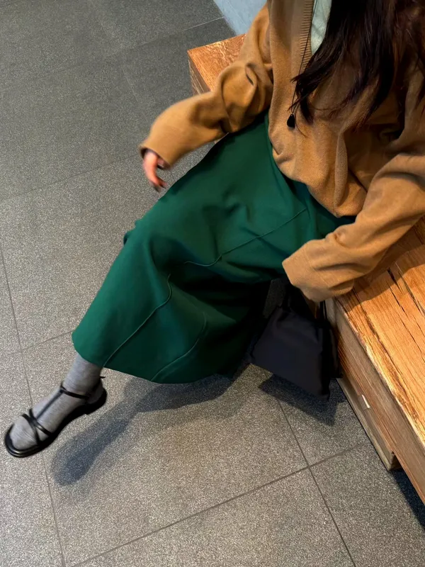 Stylish Versatile Women's Dress, Elegant Green Maxi Skirt