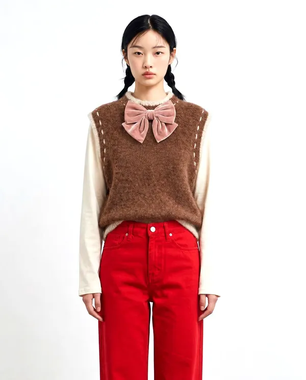 Fashionable Plush Cami Top with Sweet Bow Design