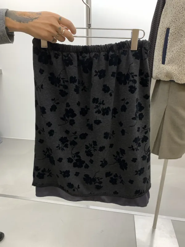 Floral Pattern Gray Casual Skirt
