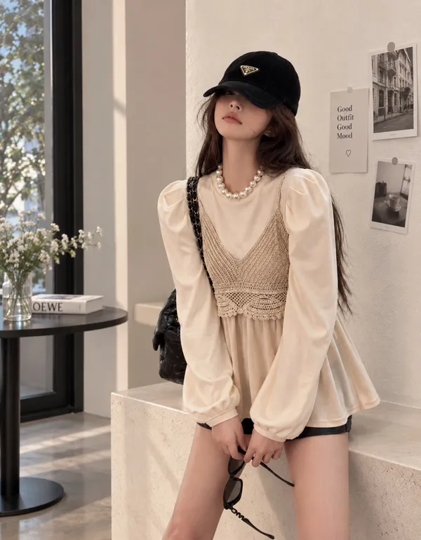 Elegant Knit Top with Lace Panel Design