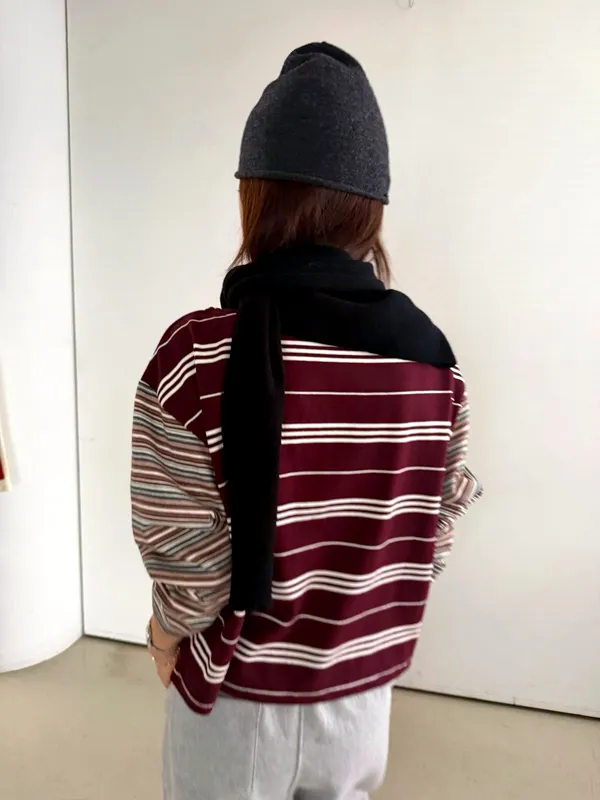 Striped Color-Block Women's Top, Fashionable and Casual Style