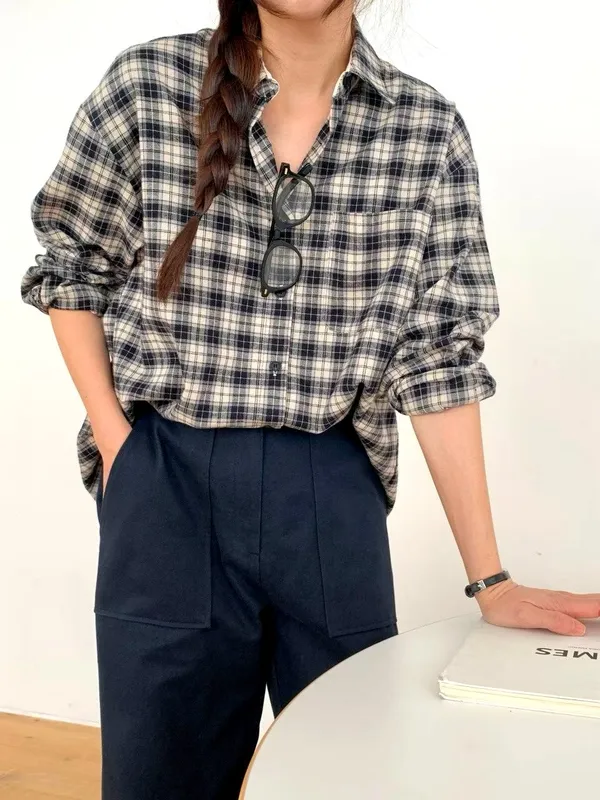 เสื้อเชิ้ตลายสก๊อตแฟชั่น สบายสไตล์ลำลอง