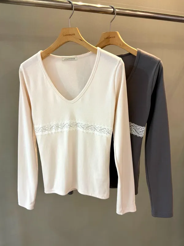 Elegant Lace Panel V-Neck Long Sleeve Top