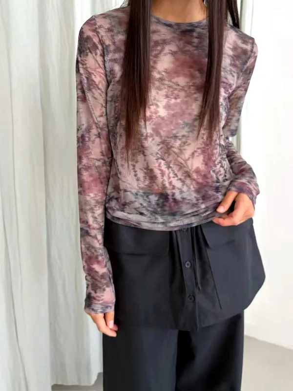Stylish Watercolor Printed Long Sleeve T-Shirt, Comfortable and Breathable