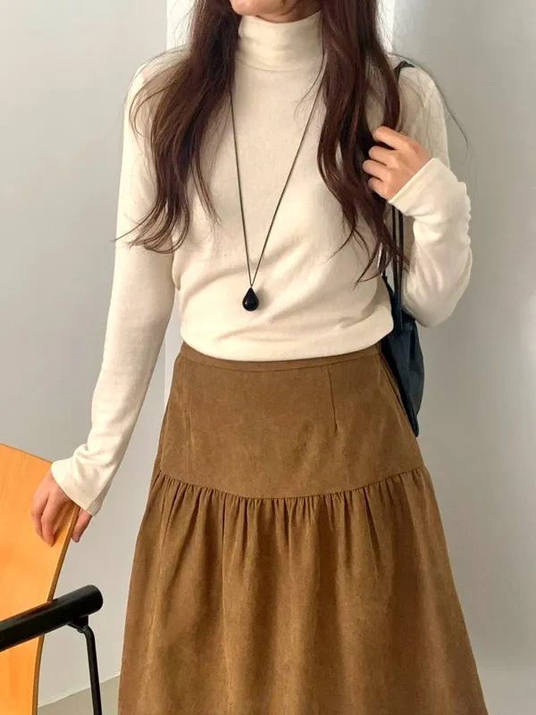 Minimalist Versatile High Neck Long Sleeve T-Shirt, Soft and Comfortable