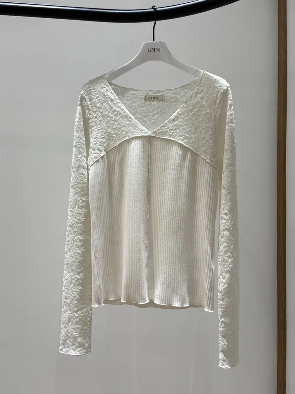 Elegant Lace Panel Long Sleeve Top