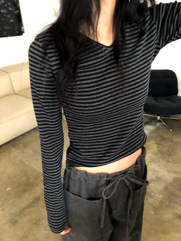 Striped Long Sleeve T-Shirt - Fashionable and Versatile, Comfortable and Breathable