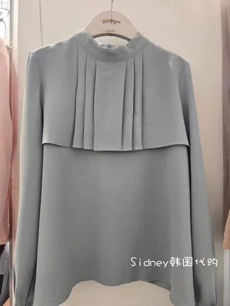Elegant Stand Collar Pleated Long Sleeve Shirt