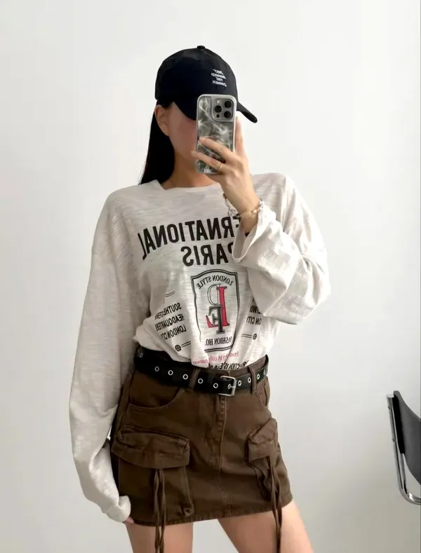 Loose Fit Printed Long Sleeve T-Shirt, Casual Fashion Women's Top