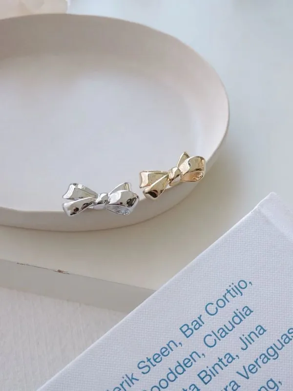 Elegant Metal Bowknot Stud Earrings - Fashionable and Minimalist