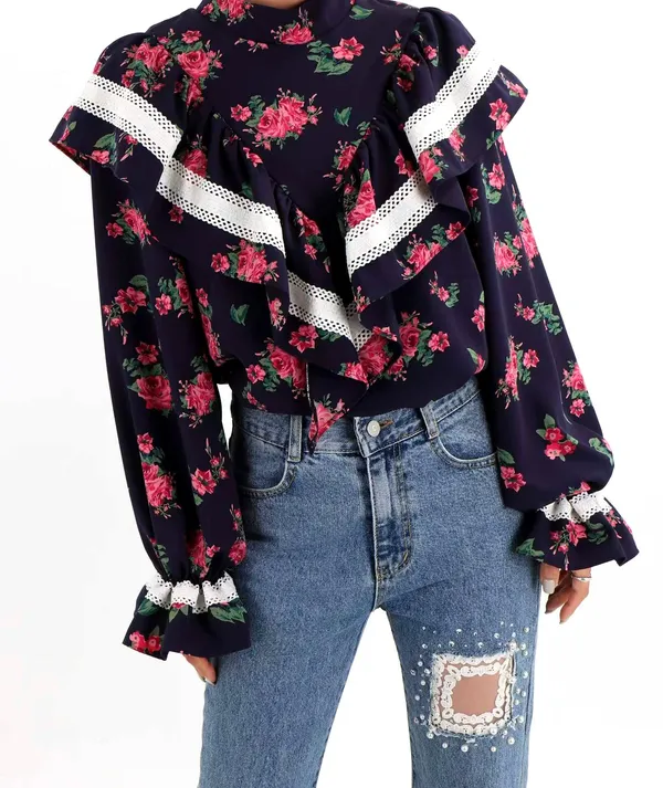 Floral Lace Panel Shirt - Elegant and Stylish