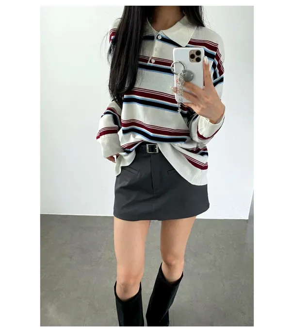 Sweater Rajut Bergaris Bergaya - Selesa dan Versatile untuk Musim Bunga dan Musim Luruh Sale