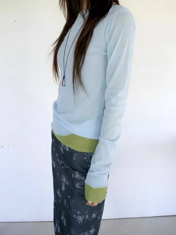 เสื้อยืดแขนยาวสีน้ำเงินสดใส สวมใส่สบายและหลากหลาย