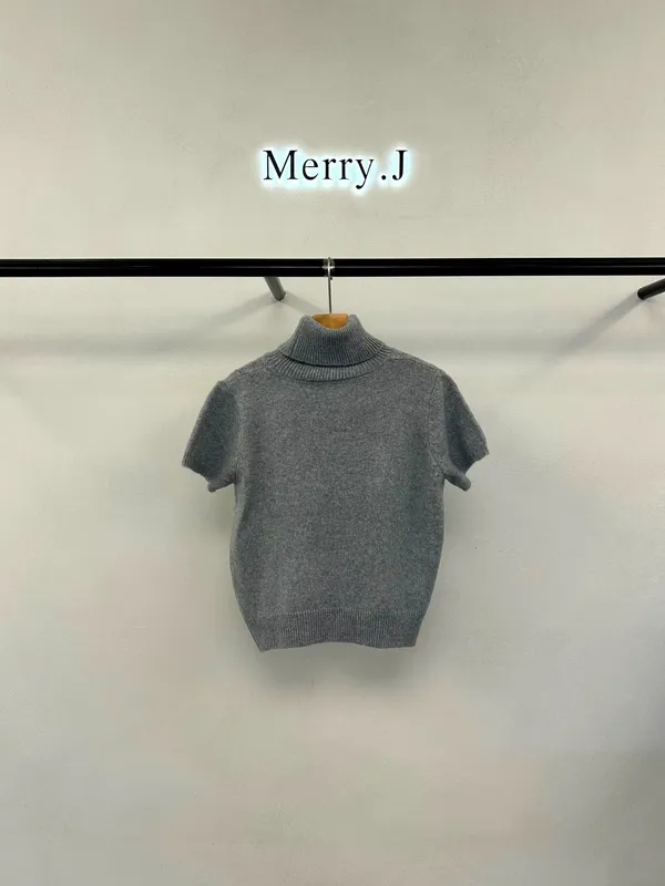 Elegant Minimalist High Neck Gray Women's Top