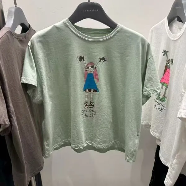 Cute Cartoon Printed Short Sleeve T-Shirt in Fresh Green