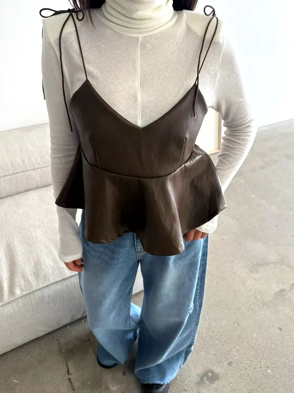 Stylish Leather Cami Top with Elegant Layering