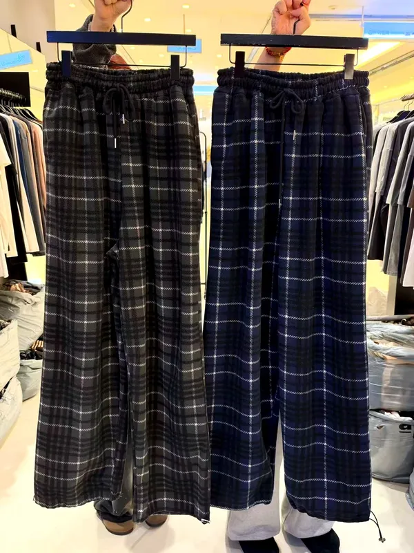Loose Fit Casual Pants with Plaid Design for Comfort and Breathability