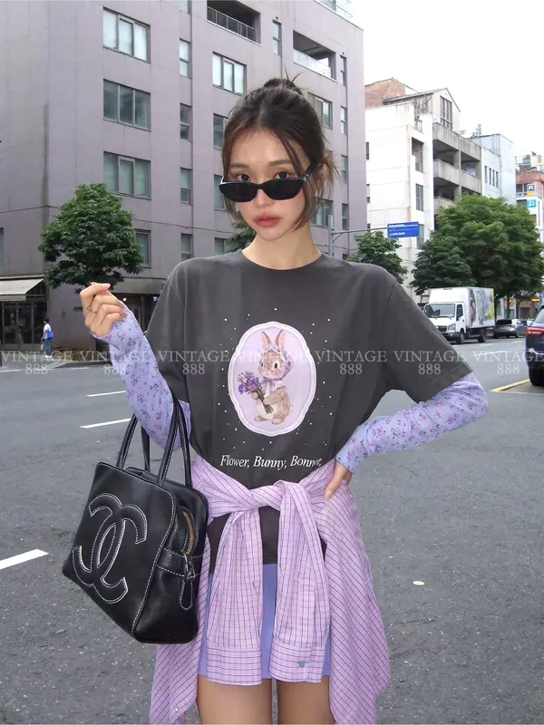 Cute Rabbit Pattern Women's T-Shirt, Casual and Fashionable