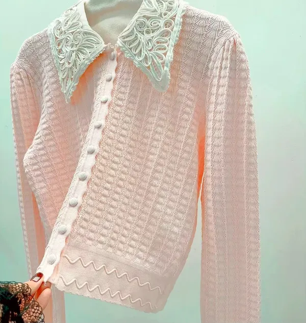 Elegant Lace Collar Knit Top, Showcasing Sweet Charm