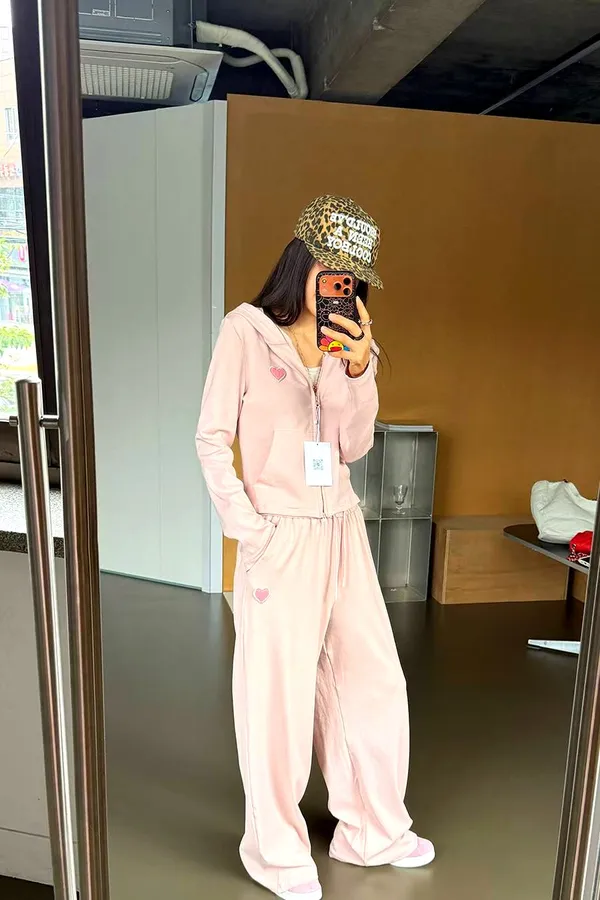 Sweet Heart-Shaped Embroidered Casual Set