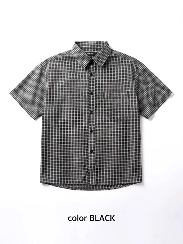Classic black plaid short-sleeve shirt, fashionable and versatile.